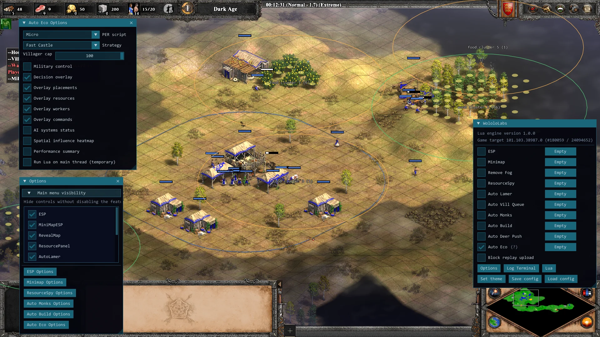 Age of Empires II match with WololoLabs Auto Eco Options open